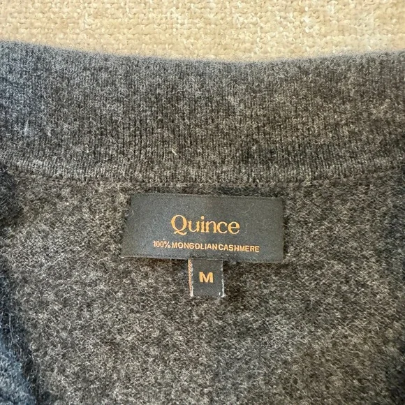 Quince Mongolian Cashmere Polo Sweater Charcoal Grey V-Neck Womens Medium - Picture 5 of 9